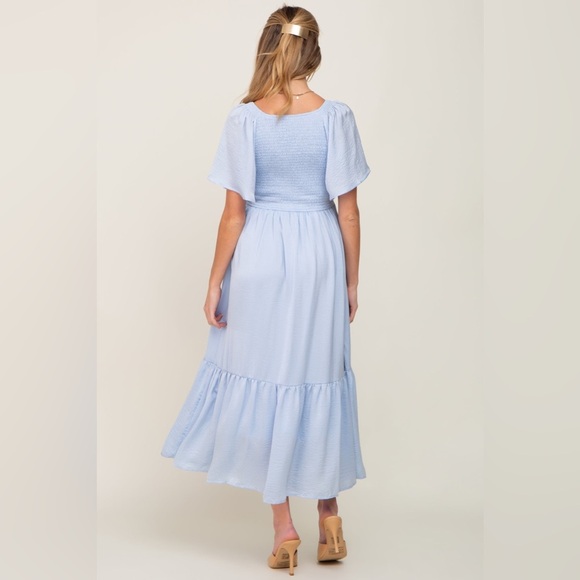 Pinkblush smocked satin flutter sleeve midi dress nwot - Picture 3 of 5